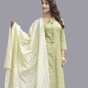 Embroidery Cotton Kurta & Palazzo with Dupatta#1-ECKPD