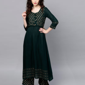 Rayon Green Printed Anarkali Kurta With Palazzo#1-RGPAKP