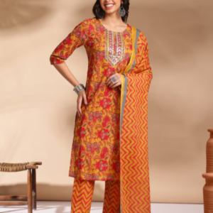 Ethnic Printed Round Neck Three-Quarter Sleeve Kurta & Pant Set#1EPRNTQSKP