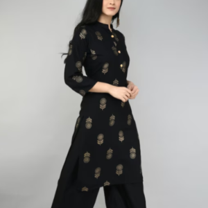 Women Black Ethnic Printed Kurti with Palazzo#1-WBEPKP