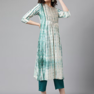 Printed Thread Work A-Line Kurta & Palazzos With Dupatta#1-PTWALKPD